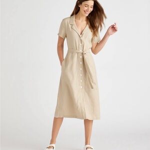 Quince 100% European Linen Button Front Dress Driftwood